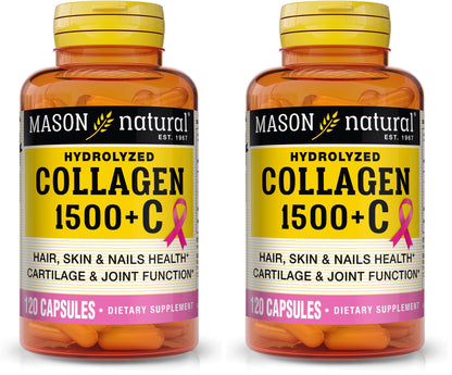 Mason Natural 1500mg Collagen with Vitamin C, Biotin & Calcium – 40 Day Supply (Pack of 2)