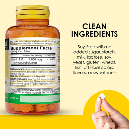 Mason Natural Vitamin B12 1000 mcg Quick Dissolve Tablets | Fast Absorption, Supports Energy & Nerve Function, 100 Tablets