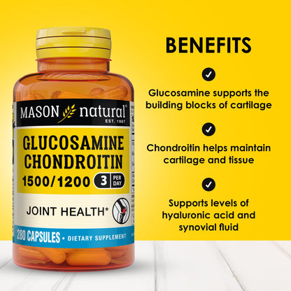 MASON NATURAL Glucosamine Chondroitin 1500/1200 with Vitamin C – 280 Capsules (3 Month Supply)