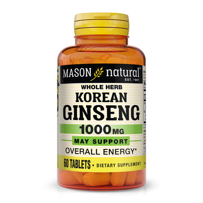 Mason Natural Korean Ginseng 1,000 mg – Energy, Endurance & Vitality (60 Tablets)