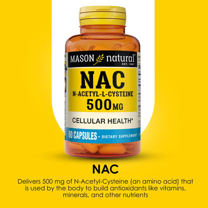 Mason Natural NAC 500 mg - 60 Capsules | Immune Support & Cellular Health