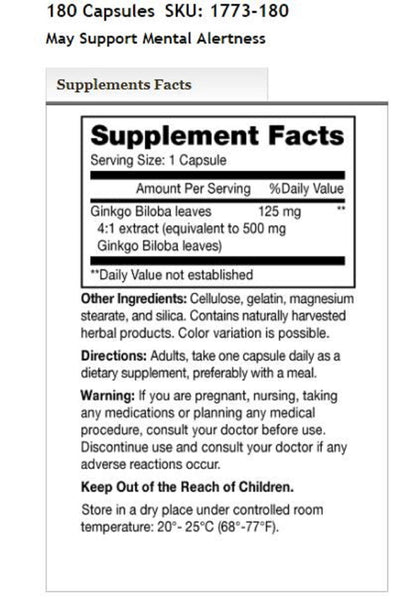 Mason Vitamins Ginkgo Biloba 500 mg – 360 Gelatin Capsules (Pack of 2 Bottles)