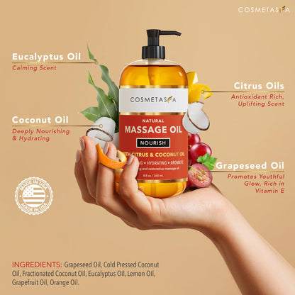 Natural Nourishing Massage Oil with Roller Ball – Citrus & Coconut, 8.8 oz