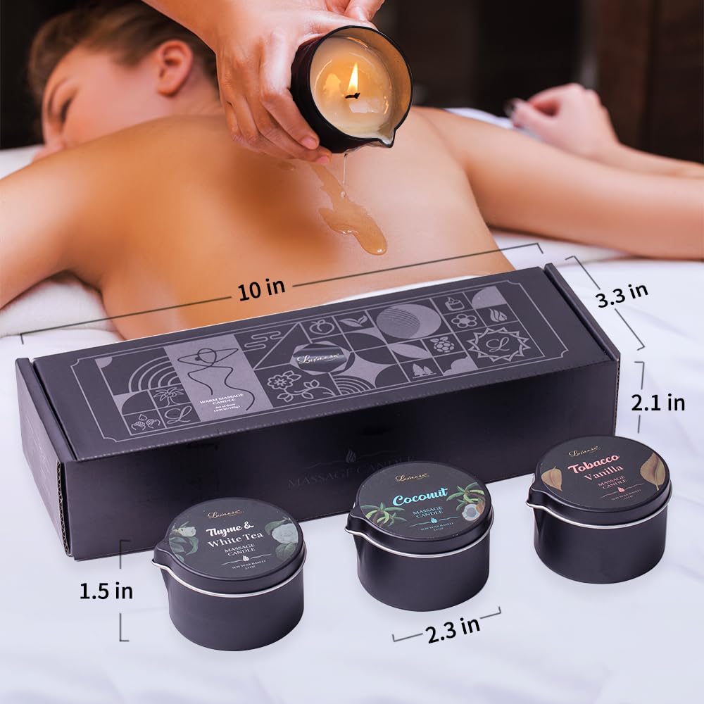 Massage Oil Candle 3 Pack – Coconut Oil Based Moisturizing Body Oil | Scented Candle 6.9oz