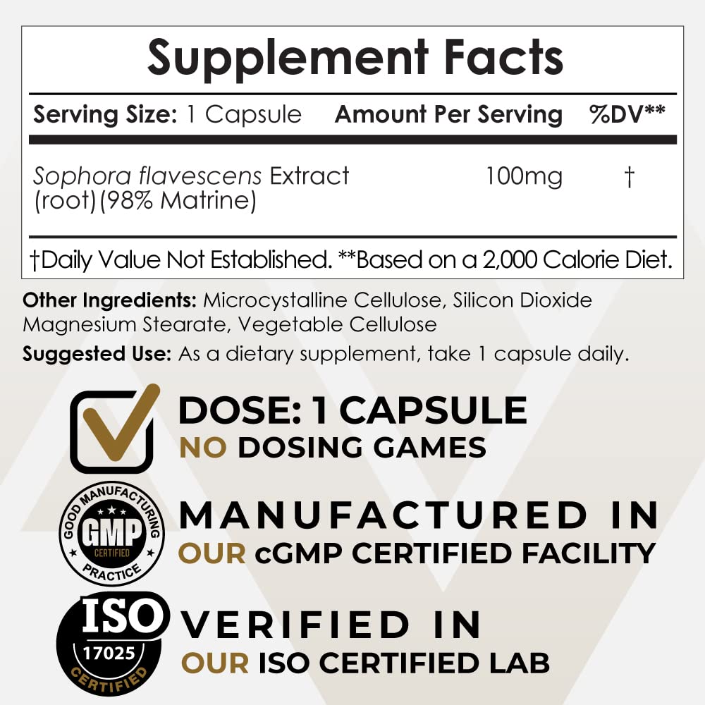 Matrine Capsules | 100mg | 98% | Sophora flavescens Extract | 60 ct