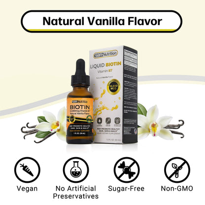 MAX Absorption Biotin Liquid Drops, 10000mcg of Biotin Per Serving, 60 Serving, No Artificial Preservatives, Vegan Friendly, Supports Healthy Hair Growth, Strong Nails and Glowing Skin, Made in USA