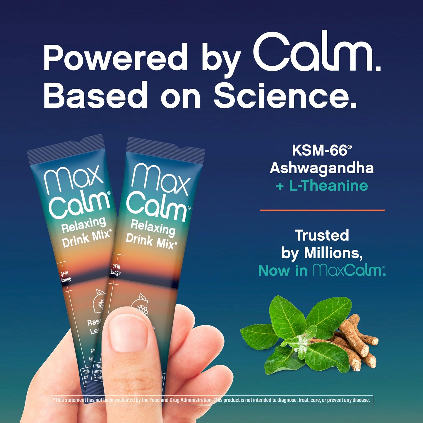 Max Calm Relaxing Drink Mix – Raspberry-Lemonade | Magnesium Glycinate & KSM-66 | 30 Packets