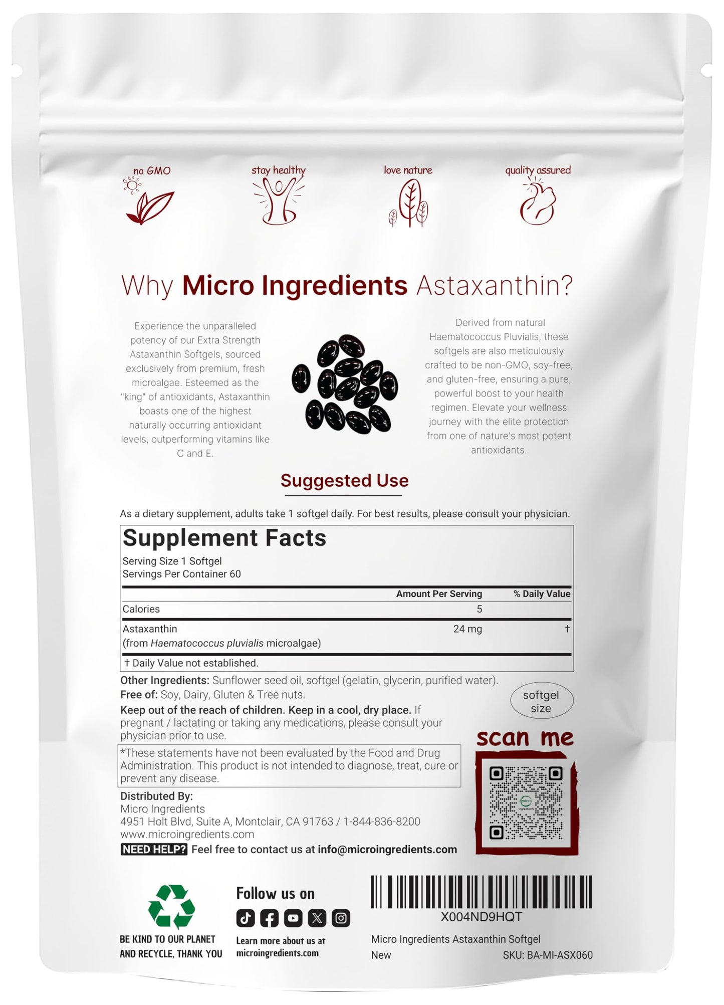 Astaxanthin 24mg Softgels – 60 Count (2 Month Supply) | Max Strength Antioxidant