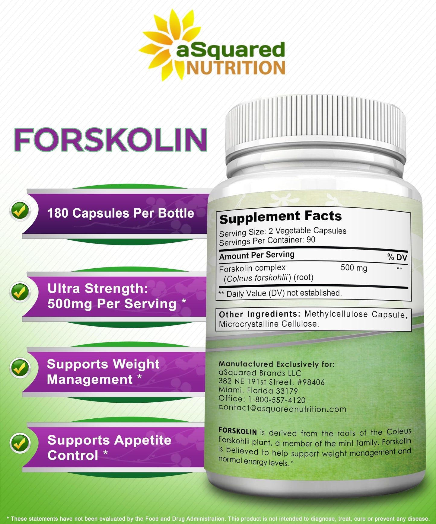 Forskolin 500mg Max Strength – 180 Capsules | aSquared Nutrition