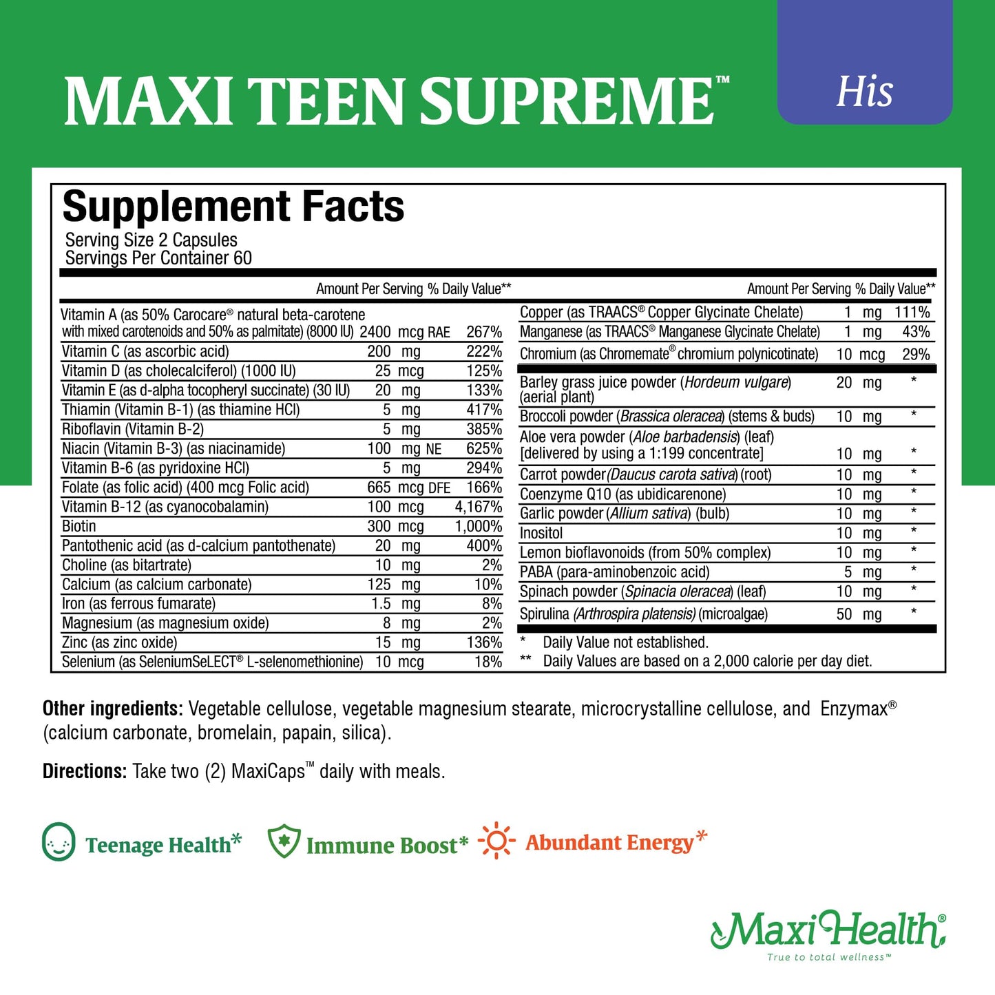 Maxi Health Multivitamin for Him – Teen Boys 12–17 | Energy & Immune Support
