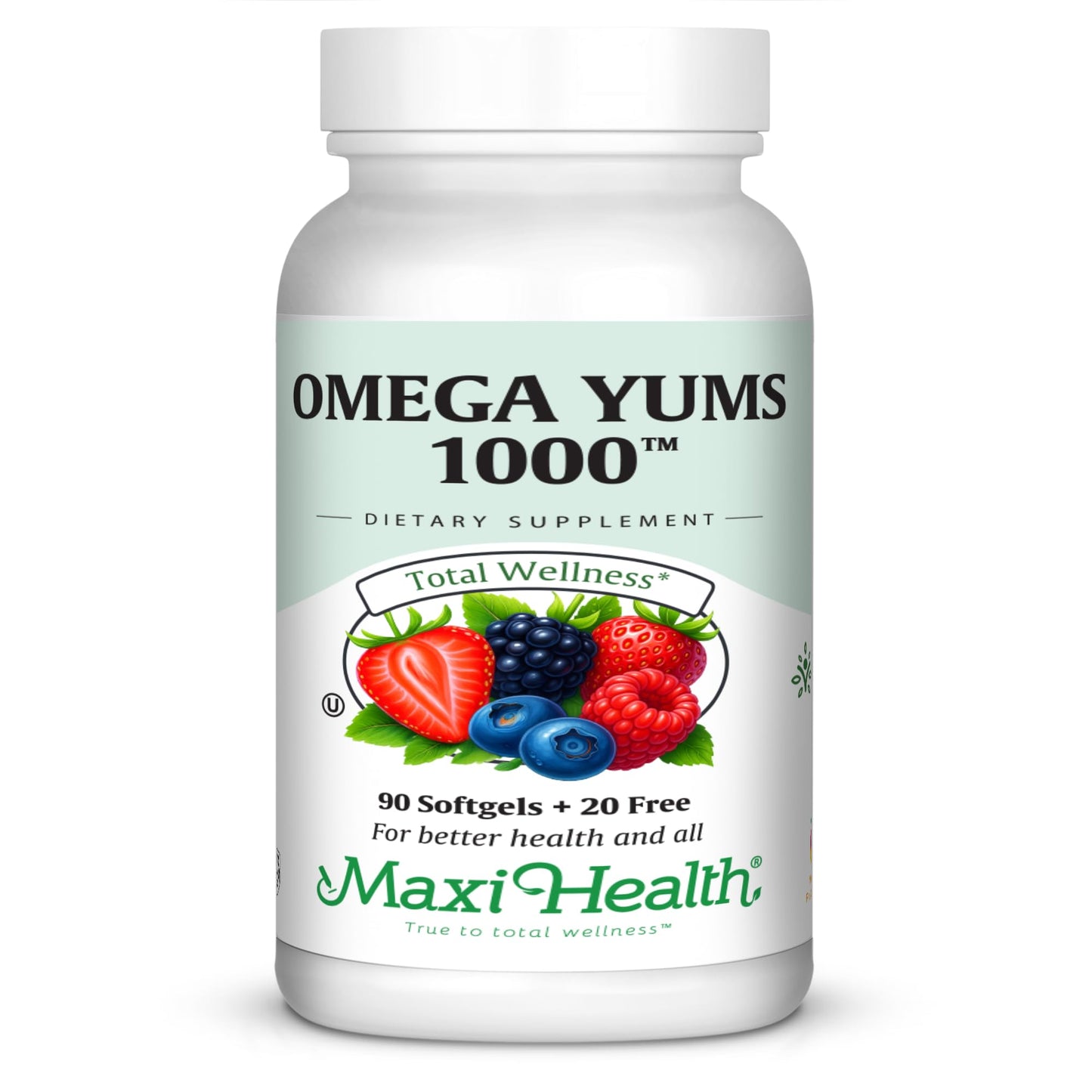 Maxi Health Omega Yums 1000 – Kid-Friendly Fruity Burst Omega-3 Gummies (110 Softgels) | Kosher
