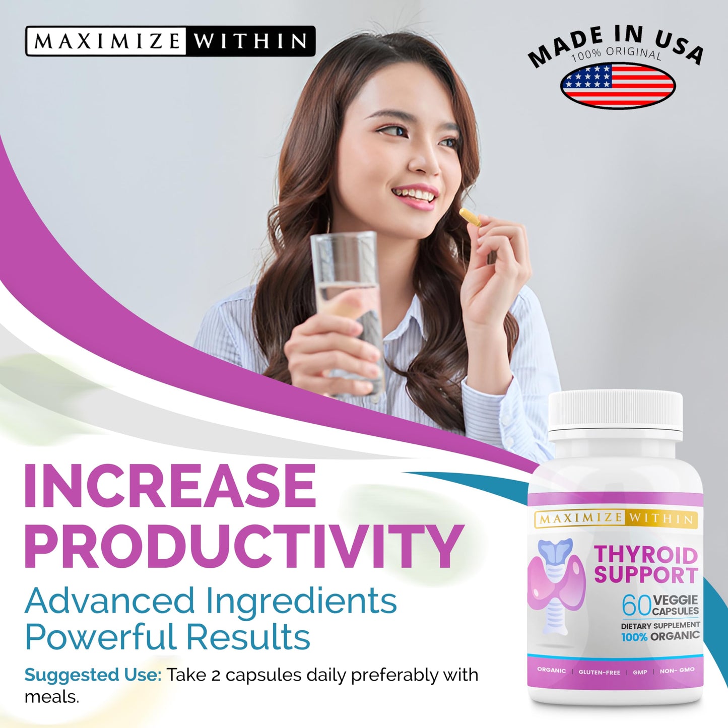 Maximize Within Thyroid Support for Women & Men | Focus, Clarity & Energy (60 Count, Pack of 2)