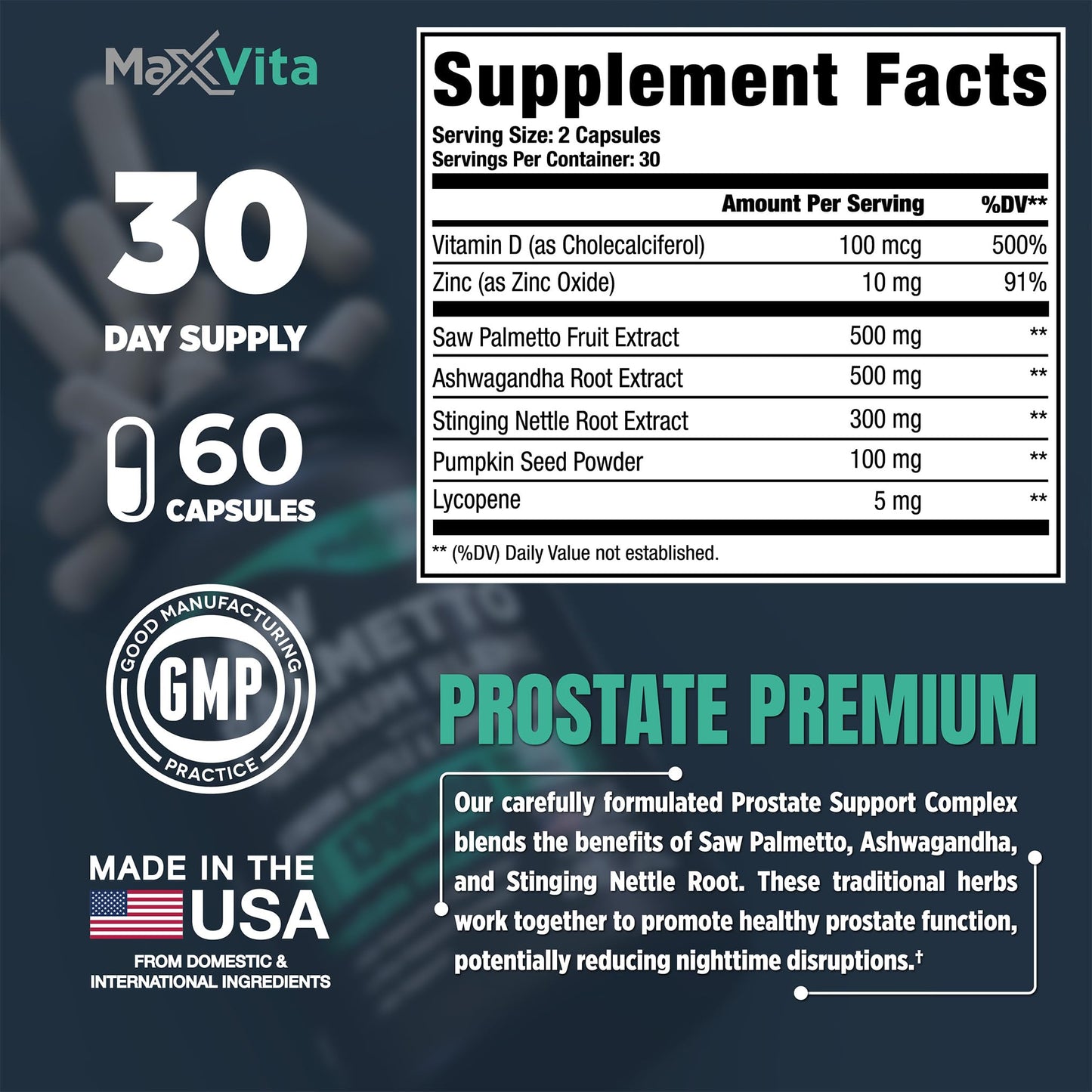 MaxVita Prostate Premium - Saw Palmetto, Nettle & Ashwagandha for Men, 60 Count