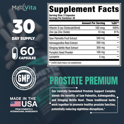 MaxVita Prostate Premium - Saw Palmetto, Nettle & Ashwagandha for Men, 60 Count
