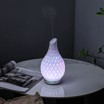 MAXWINER Essential Oil Diffuser – Handmade Art Glass, Ultrasonic Humidifier, 7-Color LED Lights, 120ml