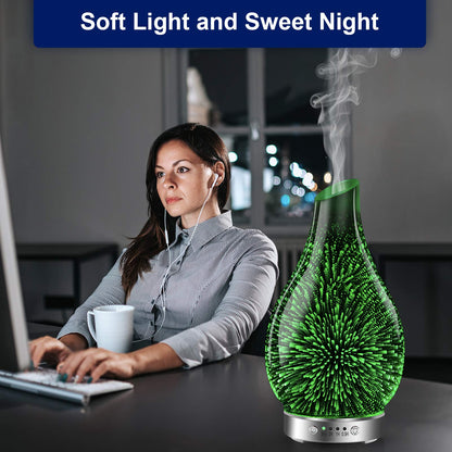 MAXWINER 120ml Ultrasonic 3D Glass Essential Oil Diffuser – Auto Shut-Off, 7 Color LED