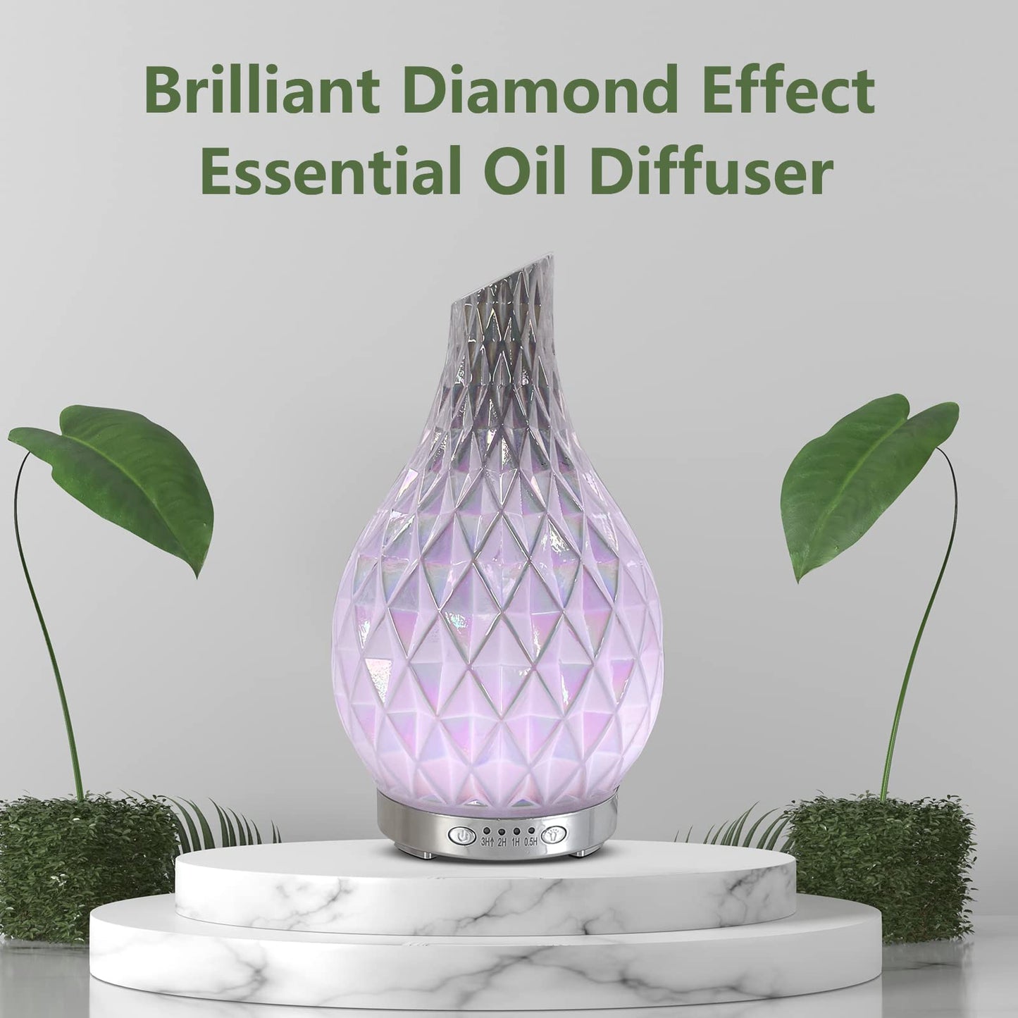 MAXWINER Essential Oil Diffuser – Handmade Art Glass, Ultrasonic Humidifier, 7-Color LED Lights, 120ml