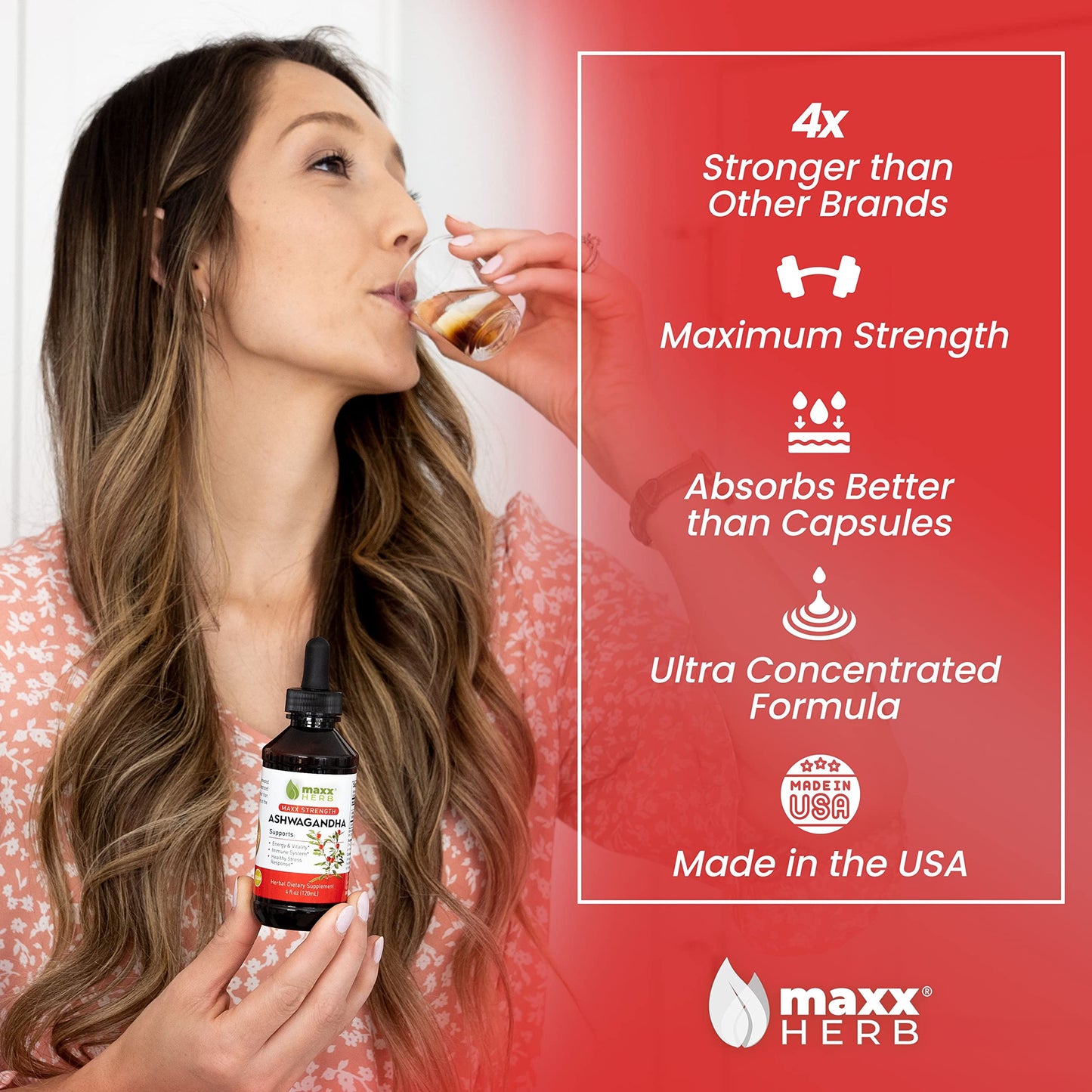 Maxx Herb Ashwagandha Extract – Max Strength Liquid Tincture, 4 oz (60 Servings)