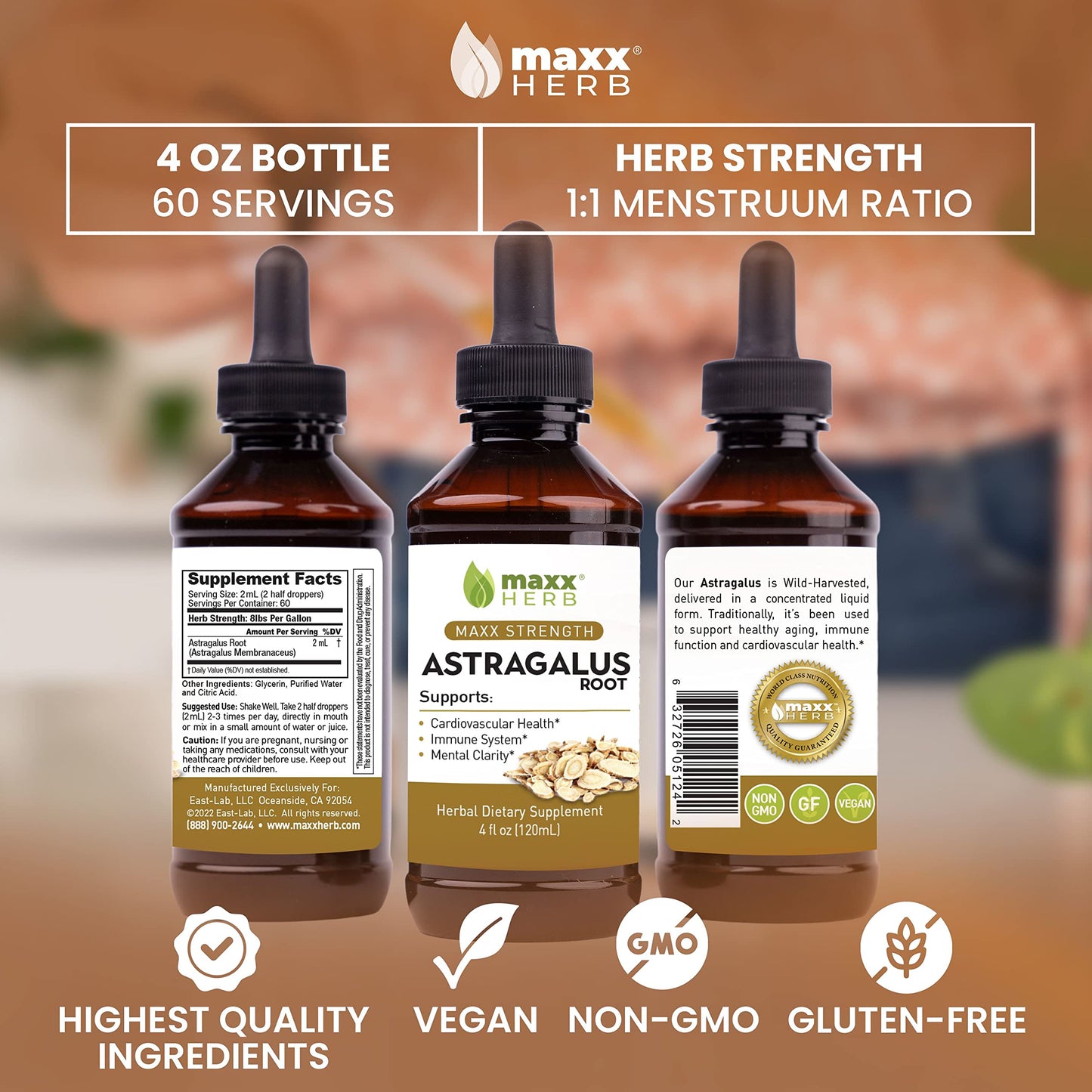 Maxx Herb Astragalus Root Extract – Max Strength Liquid Tincture for Immune Support & Mental Clarity | 4 oz (60 Servings)