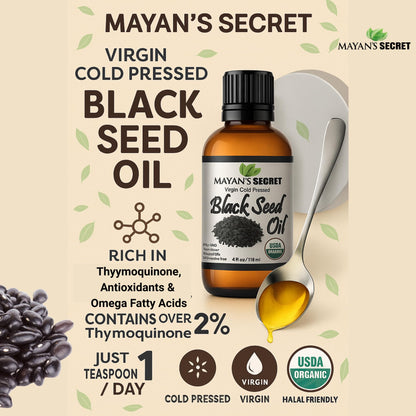 Mayan's Secret 4oz Cold-Pressed Black Cumin Seed Oil – Organic Virgin Nigella Sativa