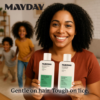 MAYDAY 3.4oz Lice Prevention Shampoo & Conditioner Bundle — Sandalwood & Mint, Non-Toxic