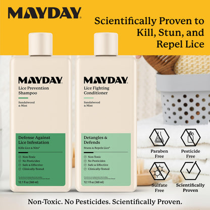 MAYDAY Daily Lice Routine Bundle – Non-Toxic 12oz Shampoo & 12oz Conditioner | Sandalwood & Mint