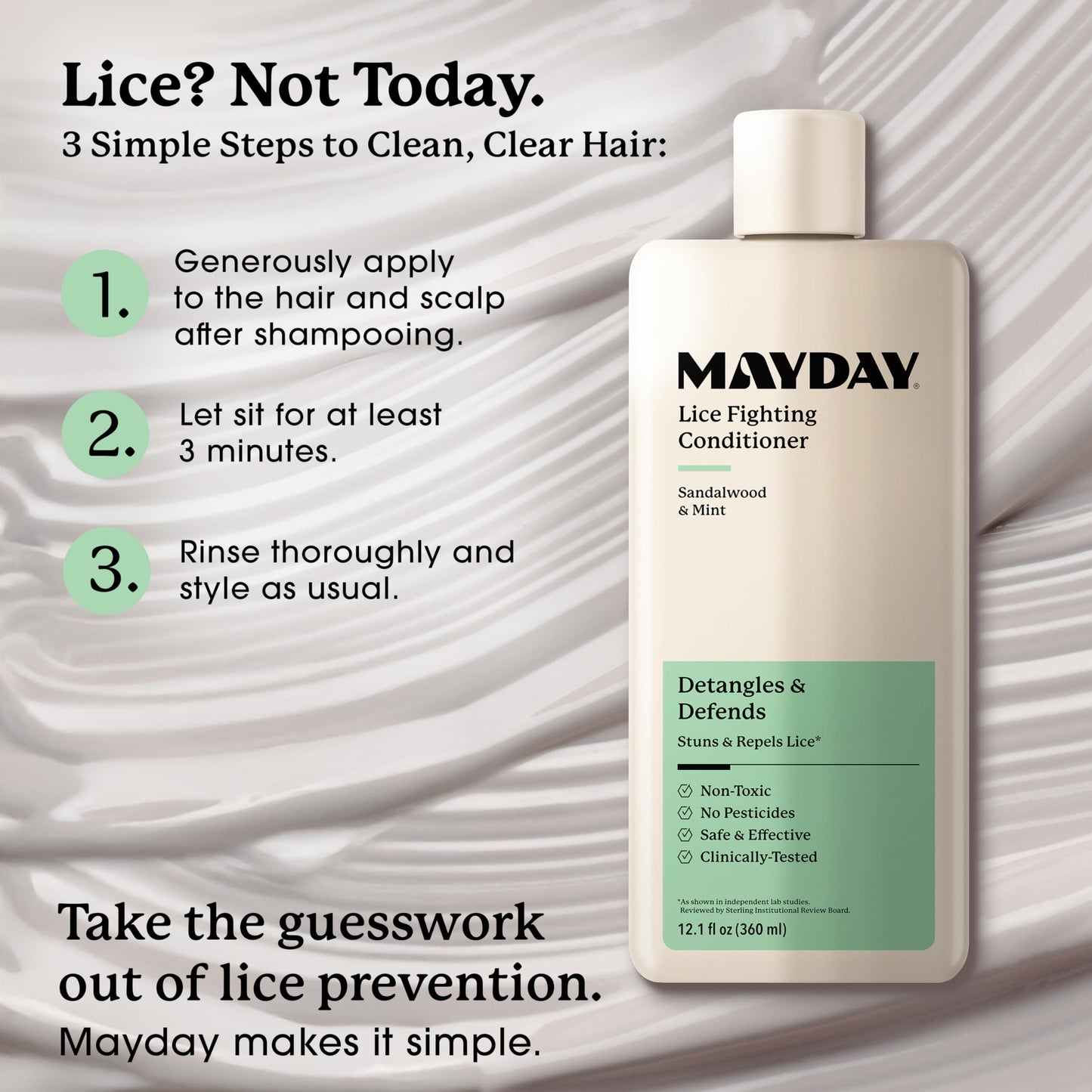 MAYDAY Lice Fighting Conditioner – Sandalwood & Mint | Non-Toxic, Pesticide-Free, 12.1oz (360ml)