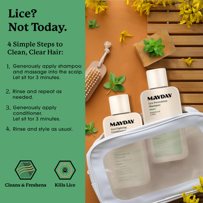 MAYDAY 3.4oz Lice Prevention Shampoo & Conditioner Bundle — Sandalwood & Mint, Non-Toxic