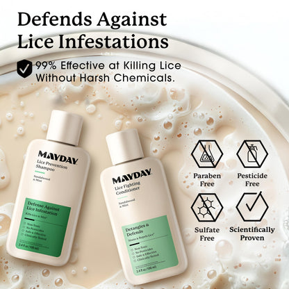 MAYDAY 3.4oz Lice Prevention Shampoo & Conditioner Bundle — Sandalwood & Mint, Non-Toxic