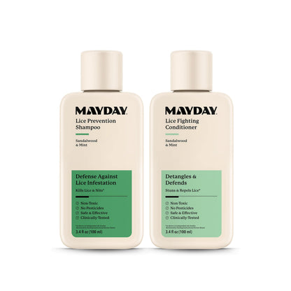 MAYDAY 3.4oz Lice Prevention Shampoo & Conditioner Bundle — Sandalwood & Mint, Non-Toxic
