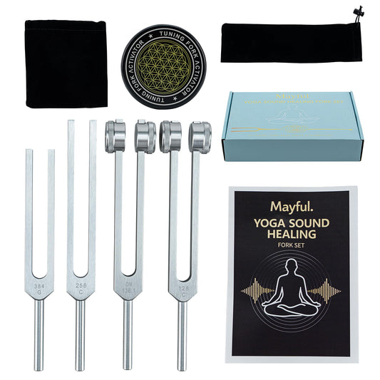 Mayful Tuning Forks for Healing Set – 128Hz, 136Hz, 256Hz, 384Hz with Activator