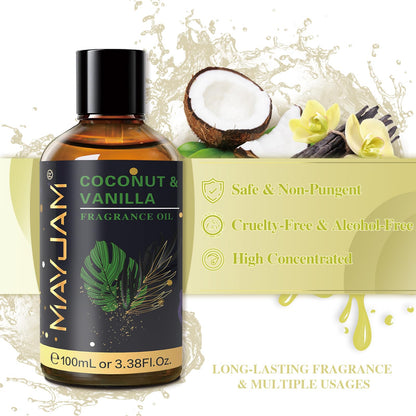 MAYJAM Coconut & Vanilla Fragrance Oil 100ml – Glass Dropper for Diffusers, Soap & Candle Making