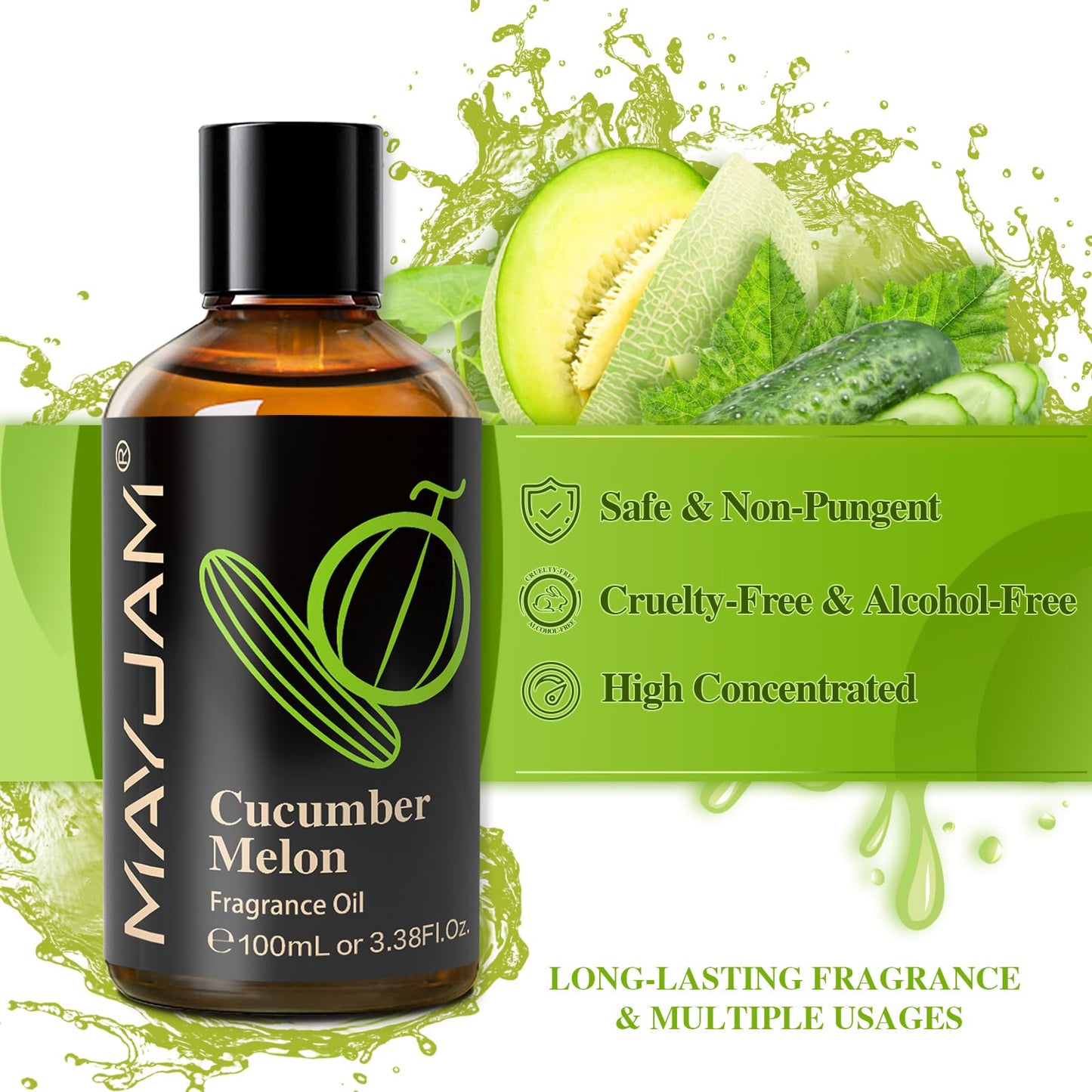 MAYJAM 100ML Cucumber Melon Fragrance Oil with Glass Dropper for Diffusers