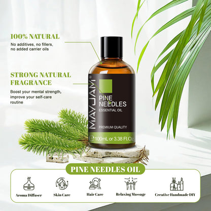 MAYJAM Pine Needles Essential Oil - Huge 3.38 Fl.oz - Premium Grade for Home Diffusers, Skin Care, Soap & Candle Making