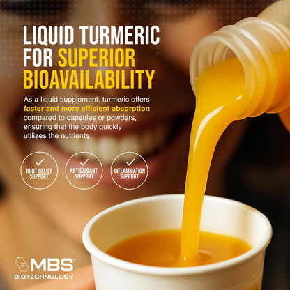 MBS Biotechnology Advanced Liquid Turmeric – High Absorption Curcumin with BioPerine & Vitamin D3 – 20 fl oz