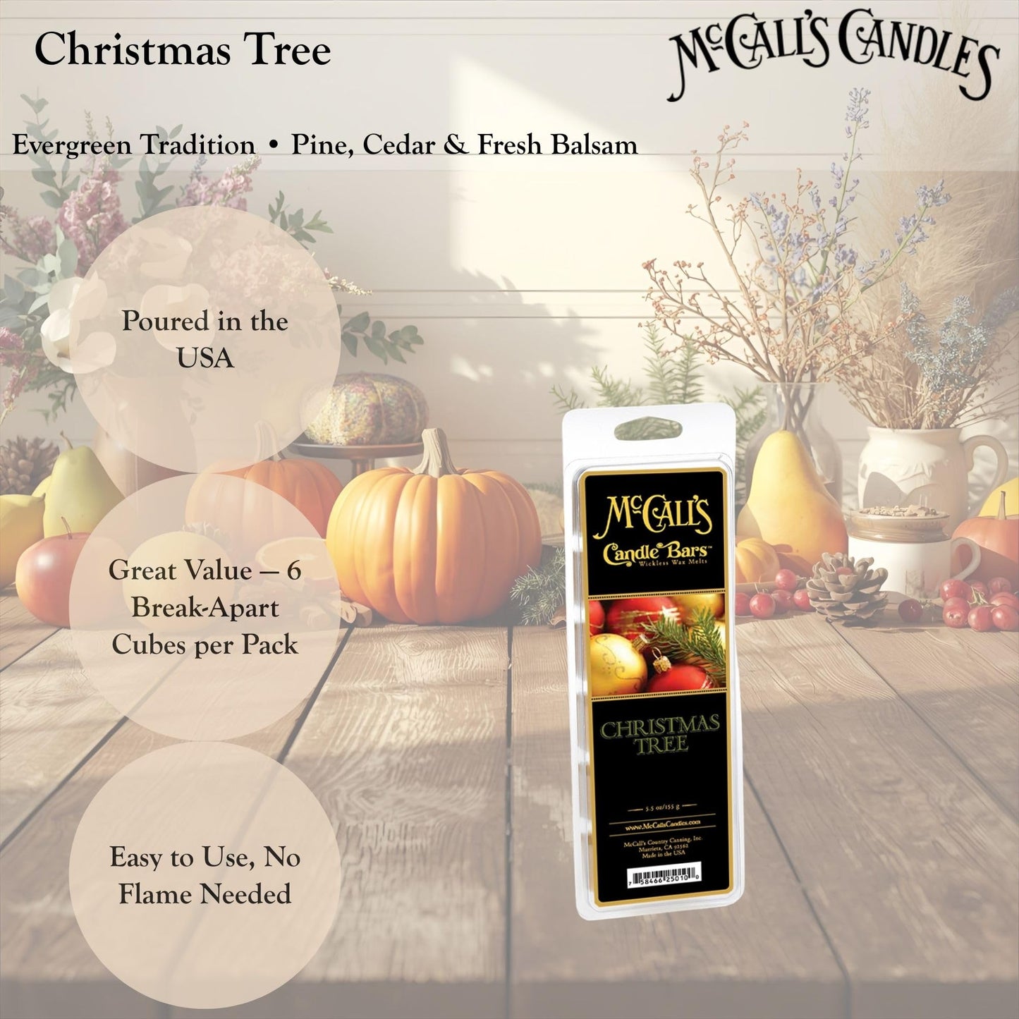 McCall’s Candles Christmas Tree Scented Wax Melt | 6-Wedge Break-Apart Bar | Evergreen Pine Fir Needle & Holiday Magic | 5.5 oz