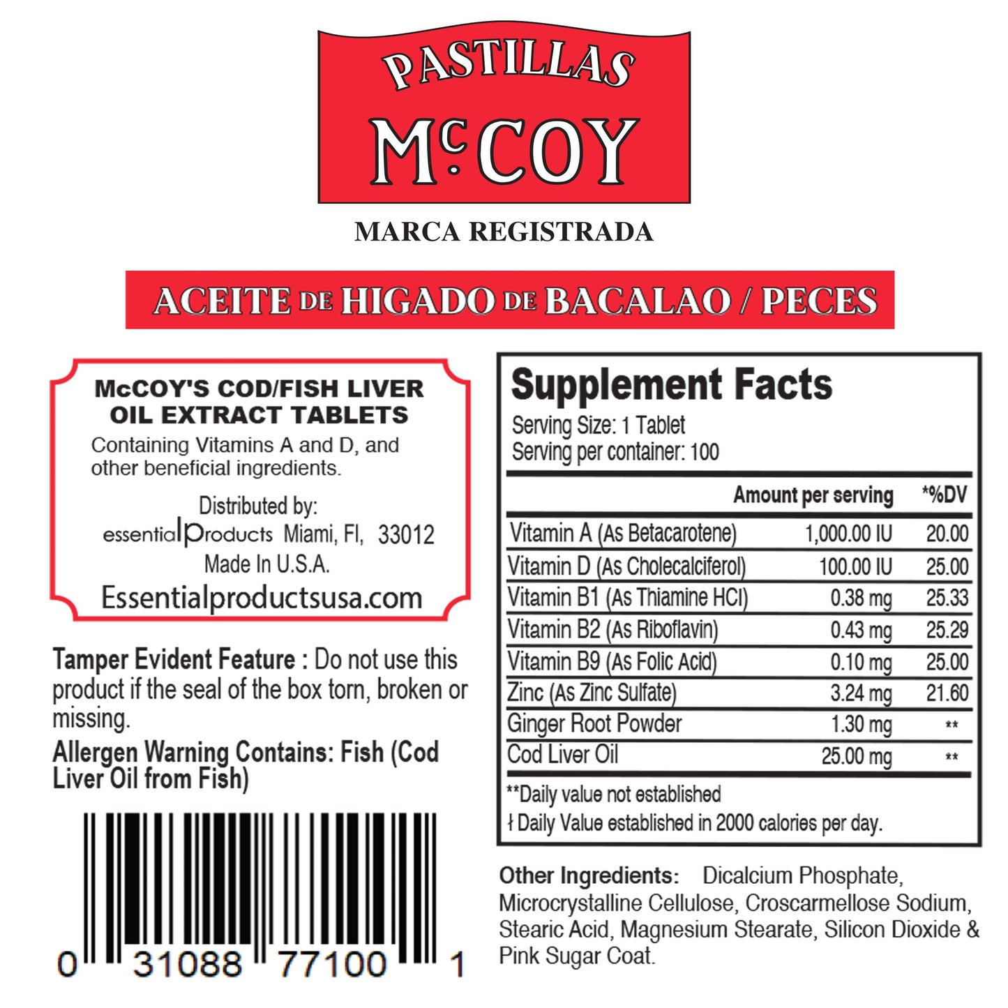 Mccoy Cod/Fish Liver Oil Extract Tablets 40 (Pack of 2) - Buy Online