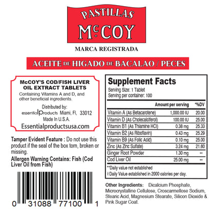 Mccoy Cod/Fish Liver Oil Extract Tablets 40 (Pack of 2) - Buy Online