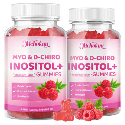 Mchokuu Myo-Inositol & D-Chiro Inositol Gummies – 40:1 Ratio, 2000mg/50mg, Vitamin D3, B12, Raspberry, Sugar Free, 60 Count