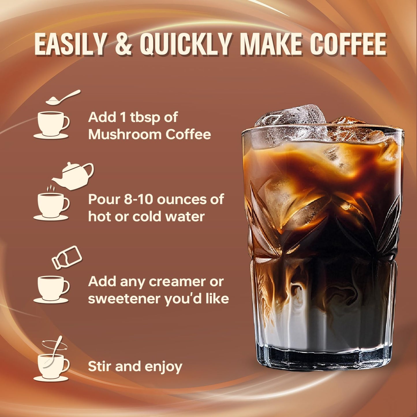 Mushroom Coffee with 6 Adaptogenic Mushrooms & MCT Oil – 30 Servings
