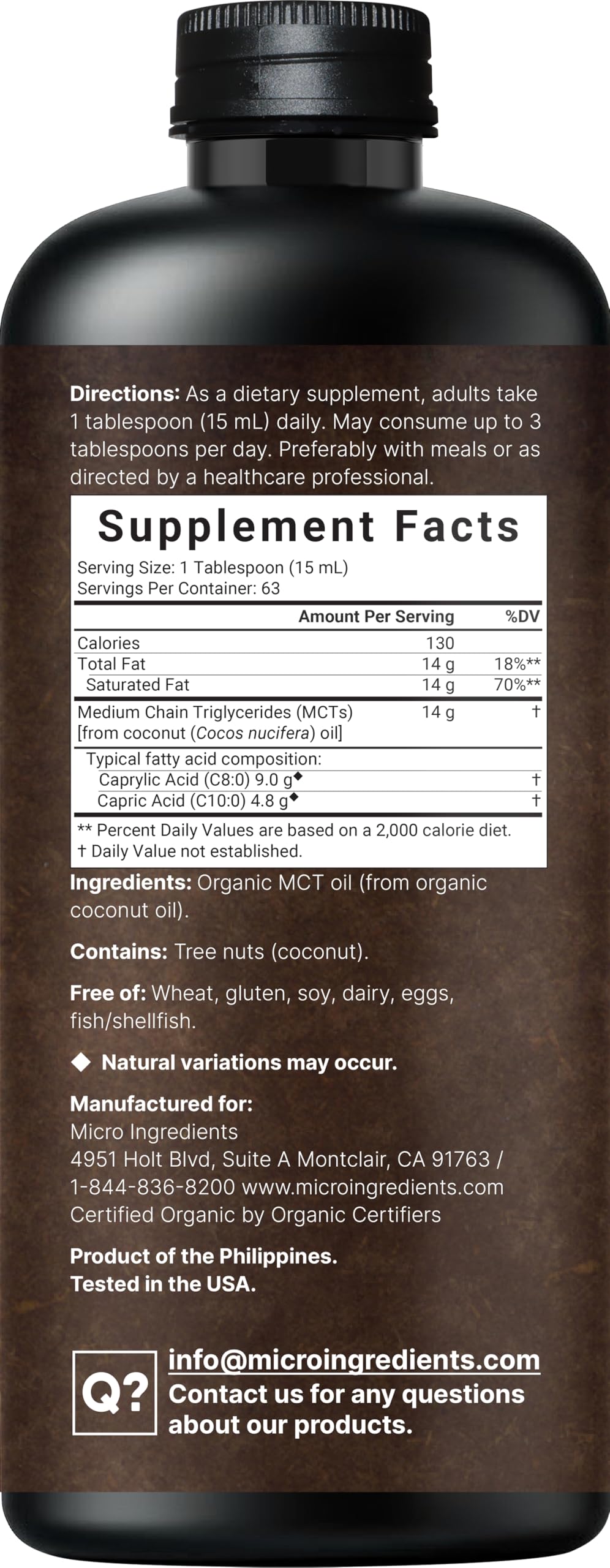 MCT Oil Organic, 32 fl oz – 100% Virgin Coconut Oil with C8 & C10 Fatty Acids | Unflavored, Keto, Vegan