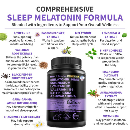 MEDCHOICE 12-in-1 Melatonin Sleep Capsules – 10mg with Magnesium, Ashwagandha (90ct)