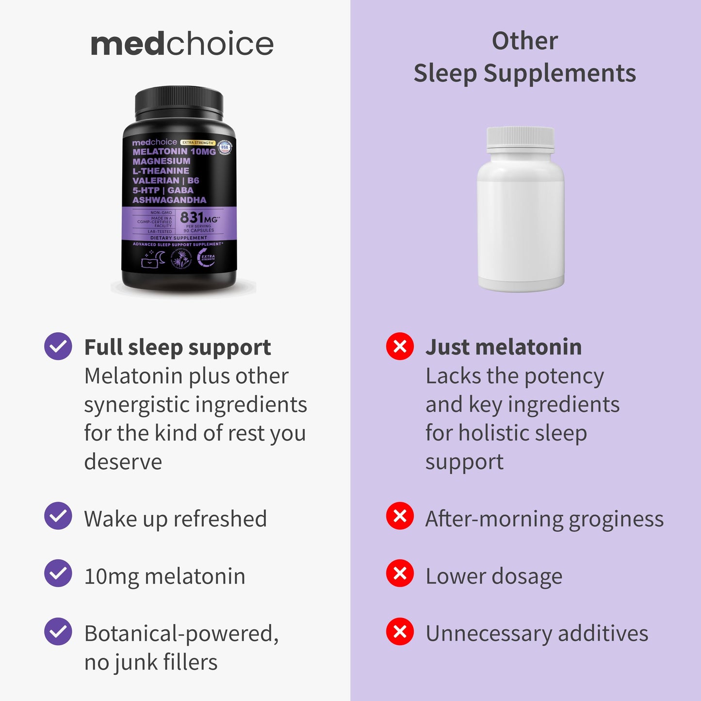 MEDCHOICE 12-in-1 Melatonin Sleep Capsules – 10mg with Magnesium, Ashwagandha (90ct)