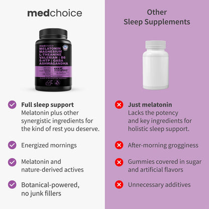 MEDCHOICE 12-in-1 Melatonin Sleep Capsules – 5 mg Melatonin & 500 mg Magnesium Glycinate (90ct, Pack of 3)