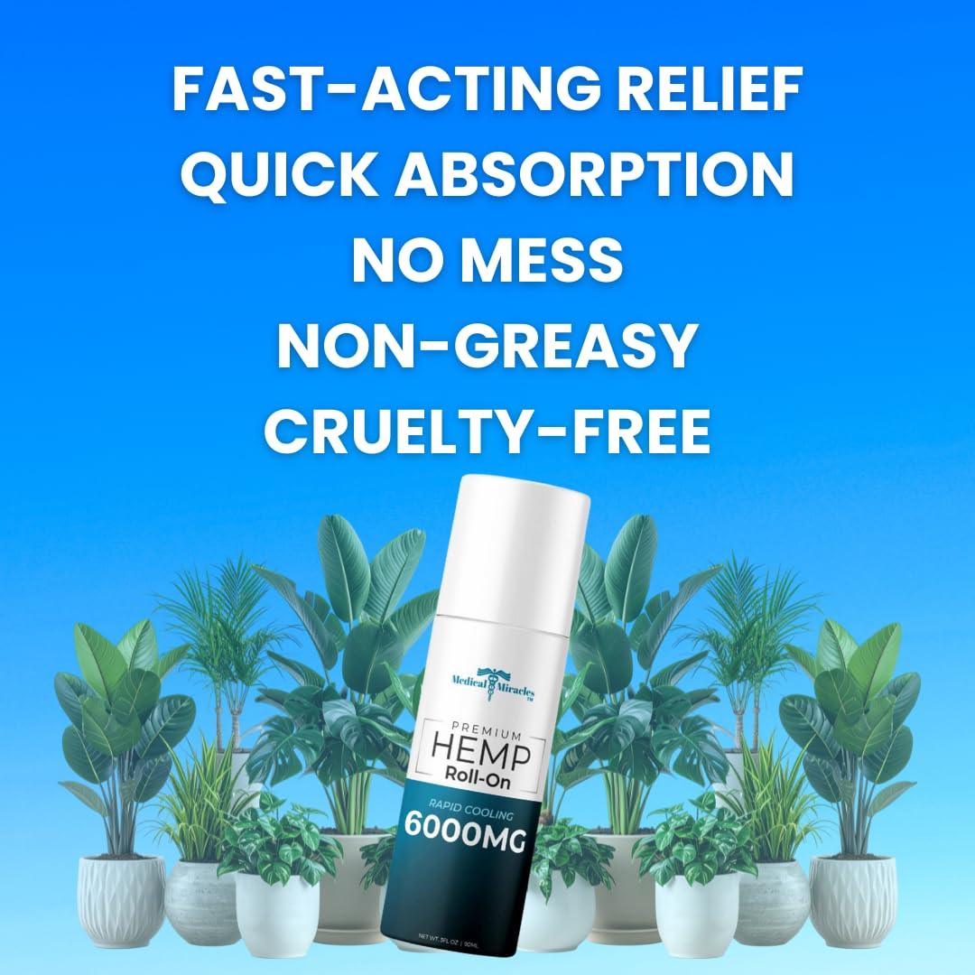 Medical Miracles Hemp Oil Roll On – 6000mg, Made in USA for Muscles, Joints & Mobility