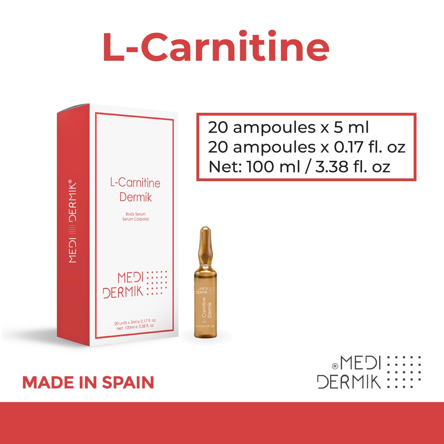 MediDermik L-Carnitine Dermik – 20 Ampoules x 5ml | Fat Metabolism & Skin Firmness