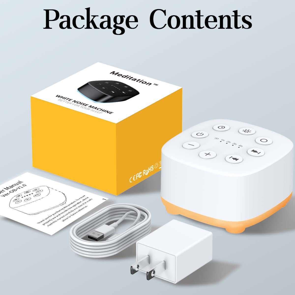 Meditation White Noise Sound Machine – 30 Sounds, 32 Volume Levels, 12 Night Light, Portable
