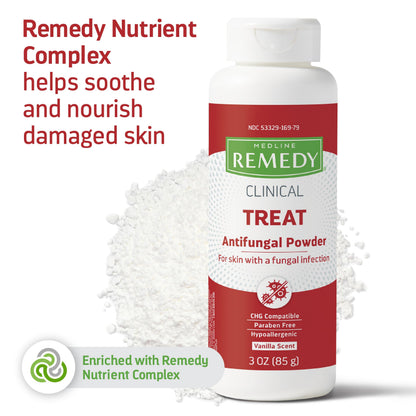 Medline Remedy Clinical Antifungal Powder – 2% Miconazole, Vanilla Scent, Talc-Free (3 oz)