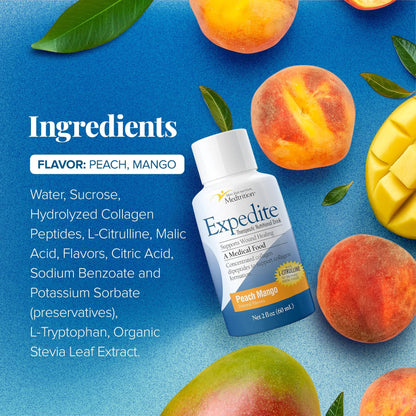 Medtrition Expedite Liquid Collagen – Peach Mango, 2 oz, Pack of 24 | Post-Surgery Recovery Nutrition