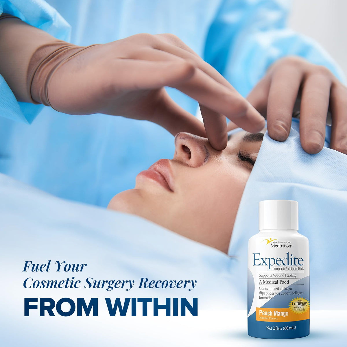 Medtrition Expedite Liquid Collagen Peach Mango 2oz – Pack of 24 for Post-Surgical Recovery
